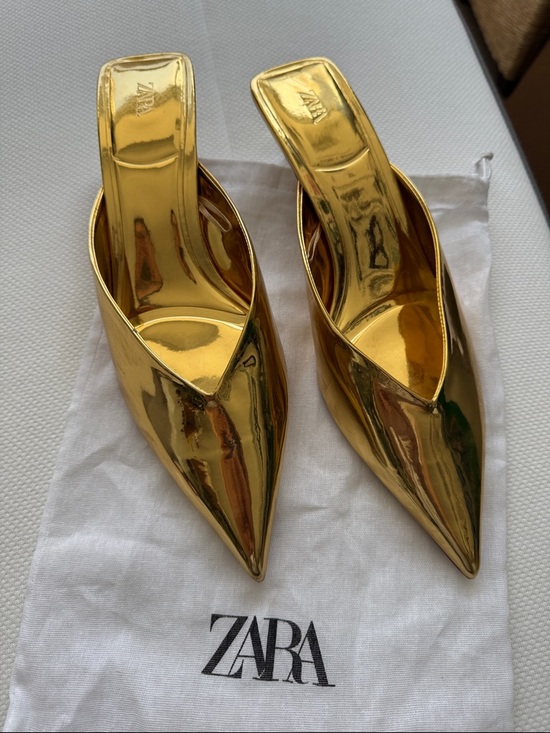 Zara Shoes - Zara Metallic Gold Pointed Toe Slip-On Mules